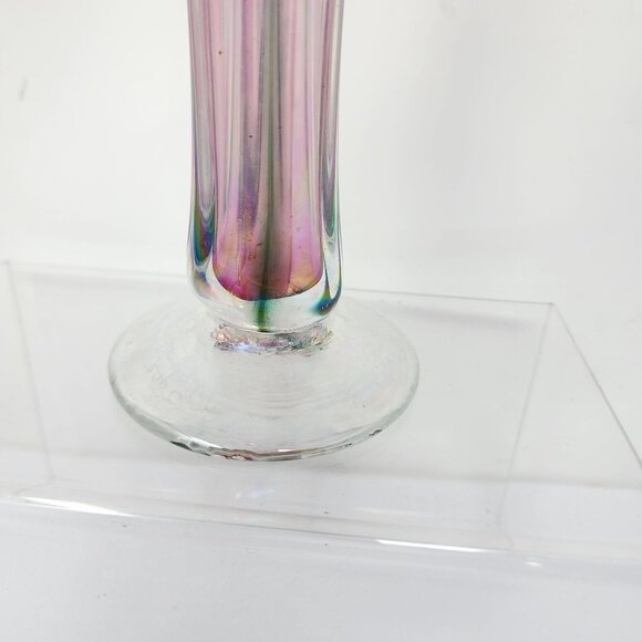 Ron Mynatt 2002 Signed Pink Iridescent Hand Blown Glass 13" Petal Vase - Picture 4 of 7
